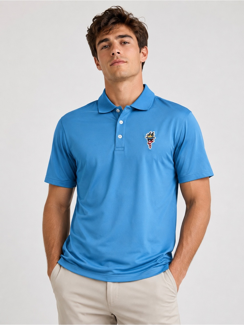 GOAT USA Royal Blue Men's Polo with Embroidered Crest NWT Size Medium